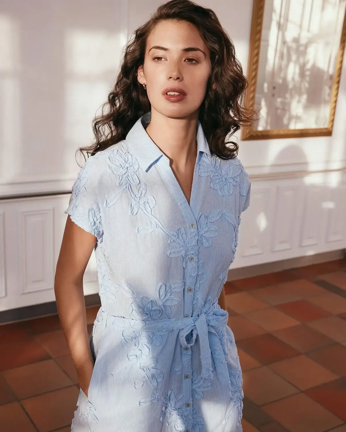Powder Blue Embroidered Shirt Dress